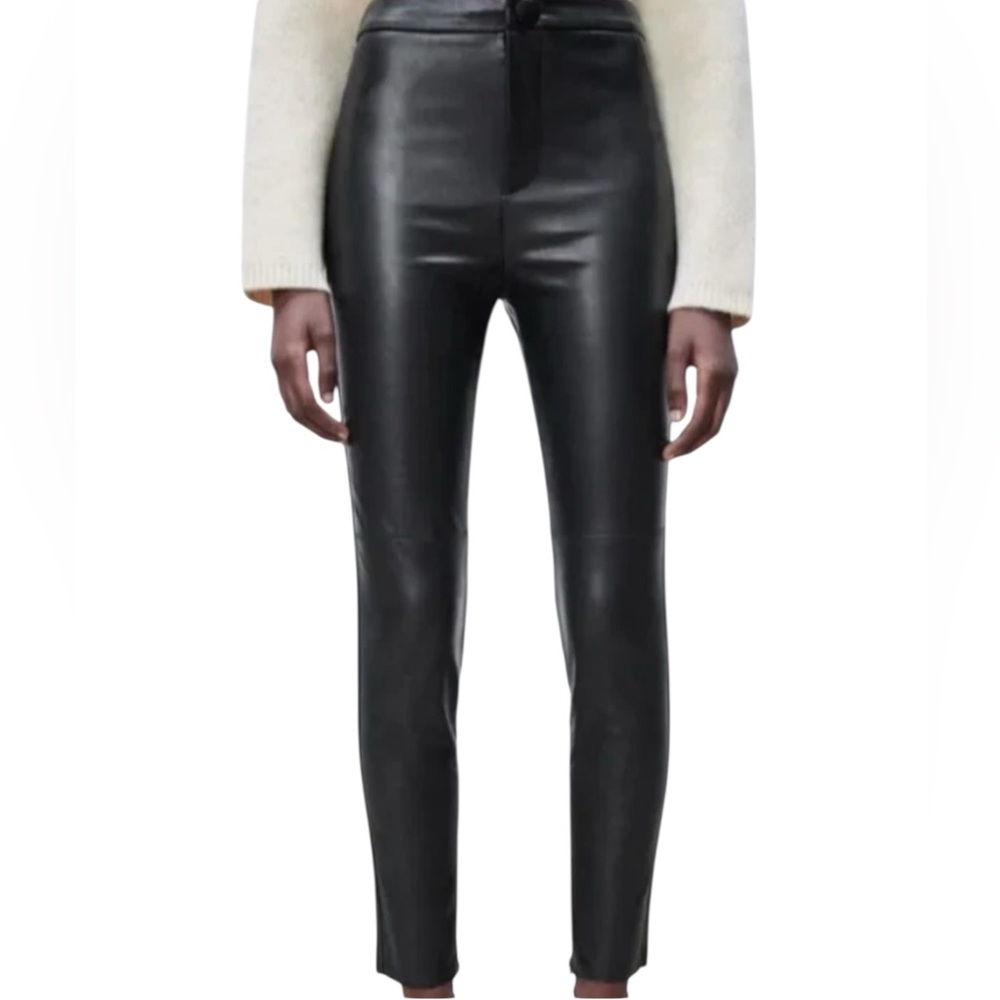 Zara Black Faux Leather High-Waist Ankle Zip Pants (Z)